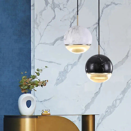 Modern Nordic Hanging Pendant Light - Led Marble Suspension In Multiple Sizes And Colors White / 4’