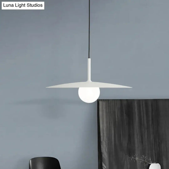 Nordic Hanging Light Metal Single Restaurant Pendant With Milk Glass Shade In Black/Grey/White