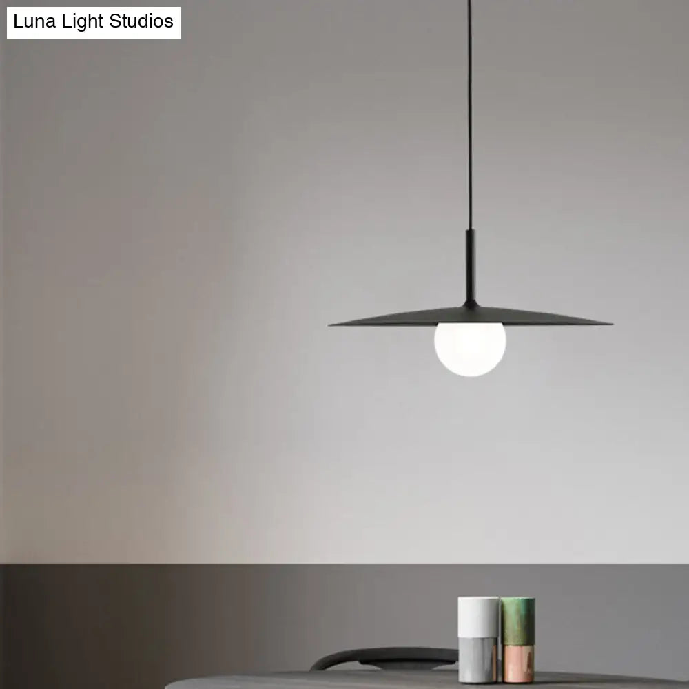 Nordic Hanging Light Metal Single Restaurant Pendant With Milk Glass Shade In Black/Grey/White