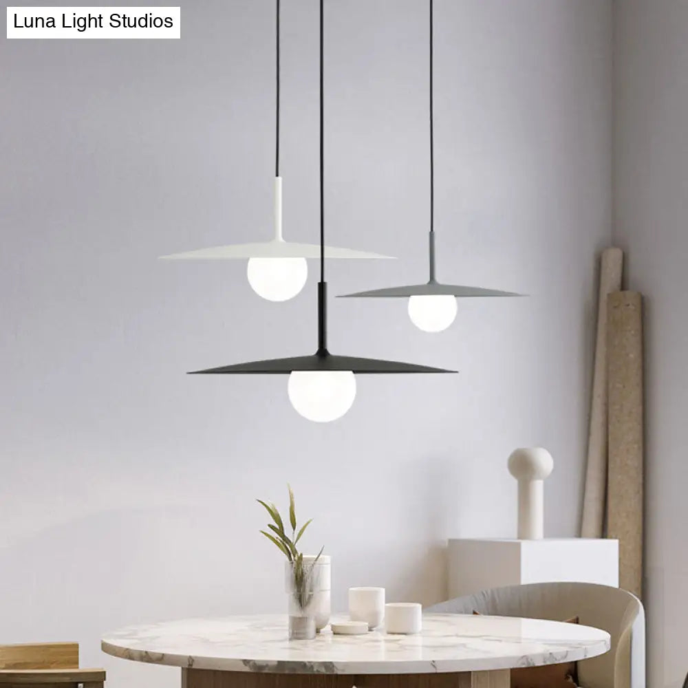 Nordic Hanging Light Metal Single Restaurant Pendant With Milk Glass Shade In Black/Grey/White