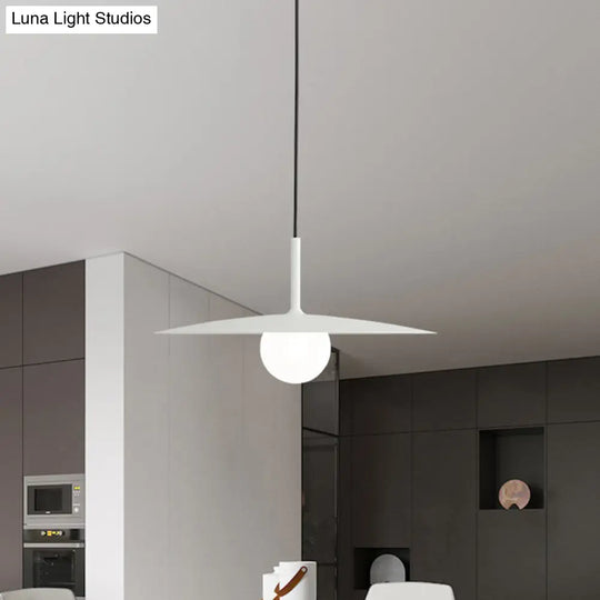 Nordic Hanging Light Metal Single Restaurant Pendant With Milk Glass Shade In Black/Grey/White