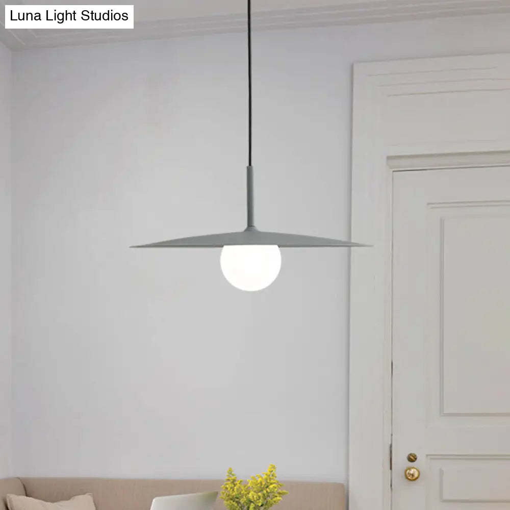 Nordic Hanging Light Metal Single Restaurant Pendant With Milk Glass Shade In Black/Grey/White