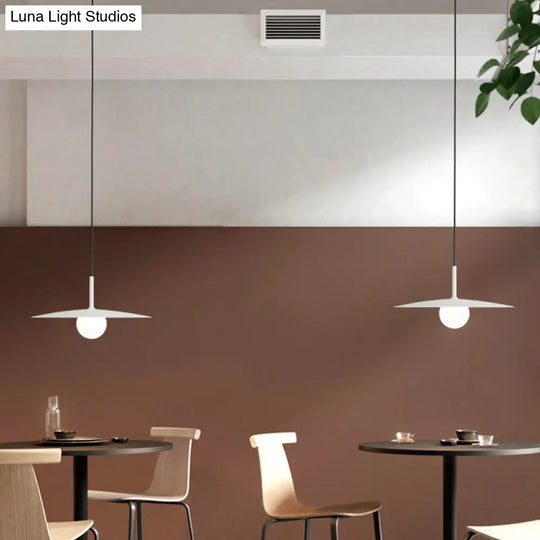 Nordic Hanging Light Metal Single Restaurant Pendant With Milk Glass Shade In Black/Grey/White