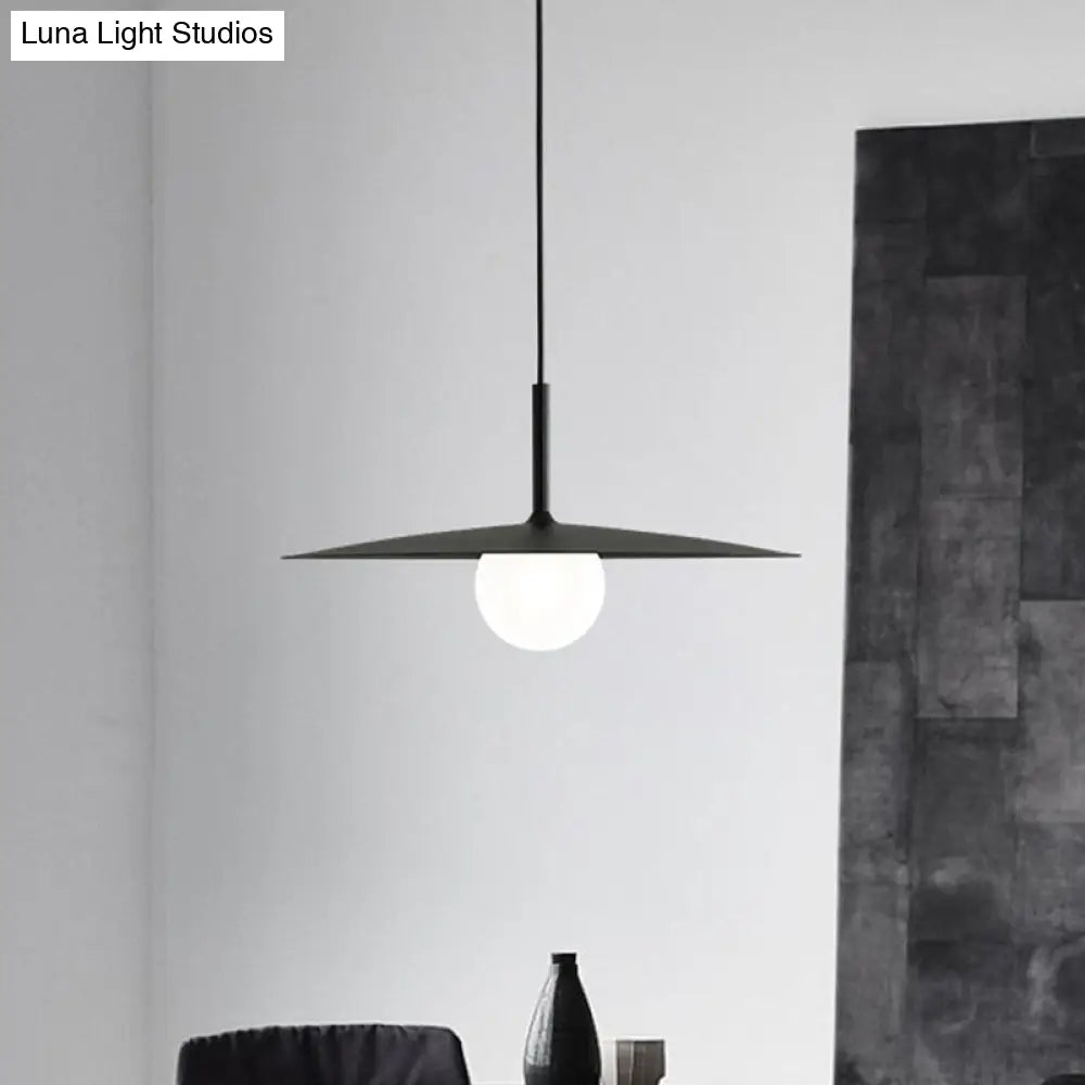 Nordic Hanging Light Metal Single Restaurant Pendant With Milk Glass Shade In Black/Grey/White