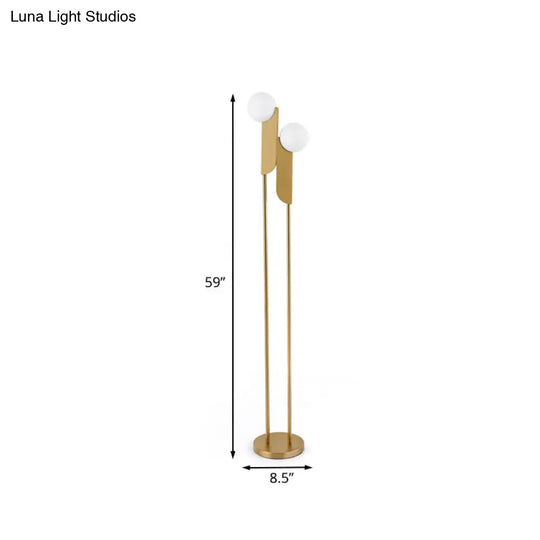 Modern Nordic Led Bedside Reading Lamp In Gold - Glass Orb-Rectangle Floor Light