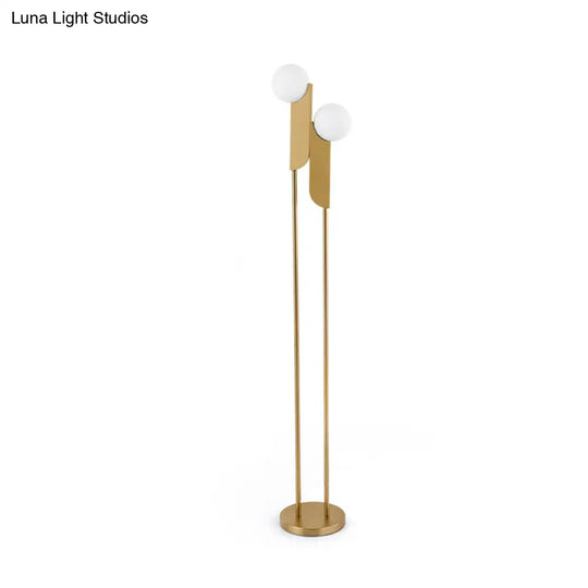 Modern Nordic Led Bedside Reading Lamp In Gold - Glass Orb-Rectangle Floor Light