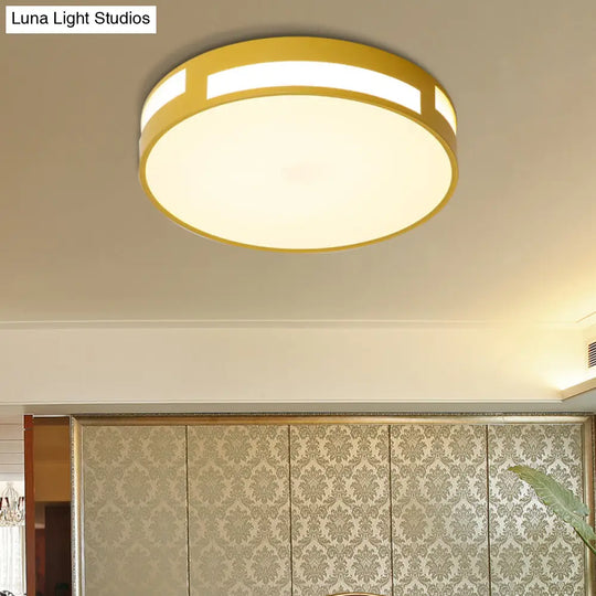 Modern Nordic Led Flush Ceiling Light With Round Acrylic Shade In Blue/Green/Pink/Yellow Yellow