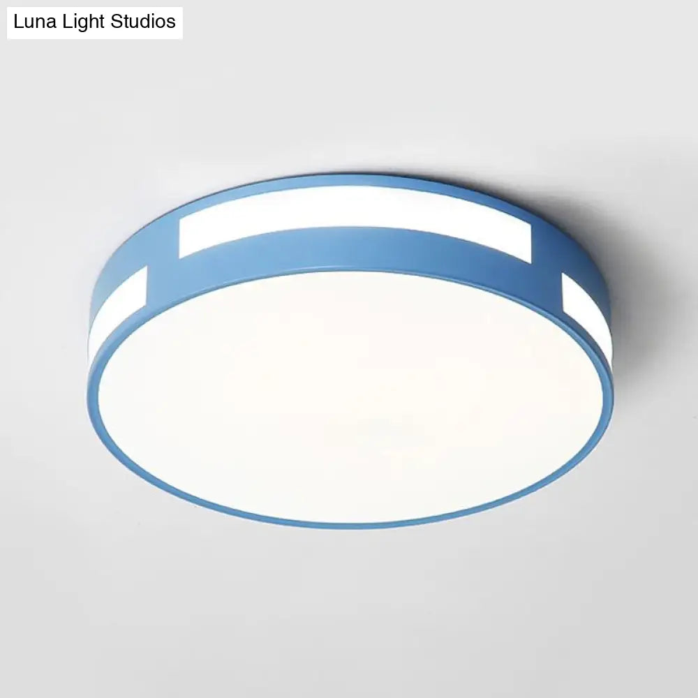 Modern Nordic Led Flush Ceiling Light With Round Acrylic Shade In Blue/Green/Pink/Yellow