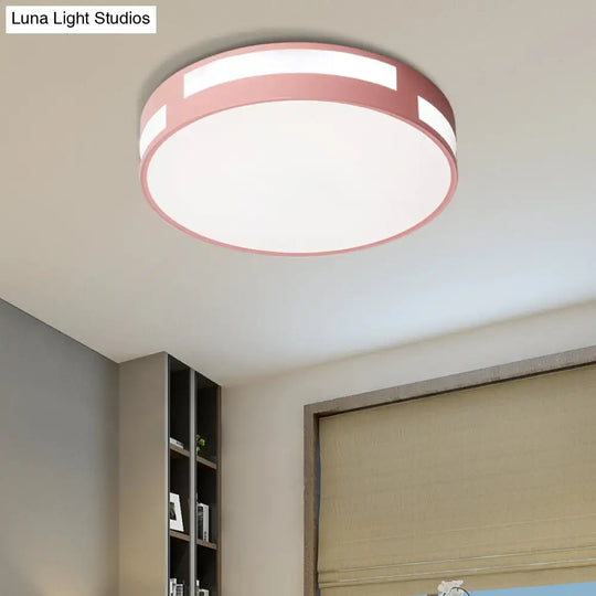 Modern Nordic Led Flush Ceiling Light With Round Acrylic Shade In Blue/Green/Pink/Yellow Pink