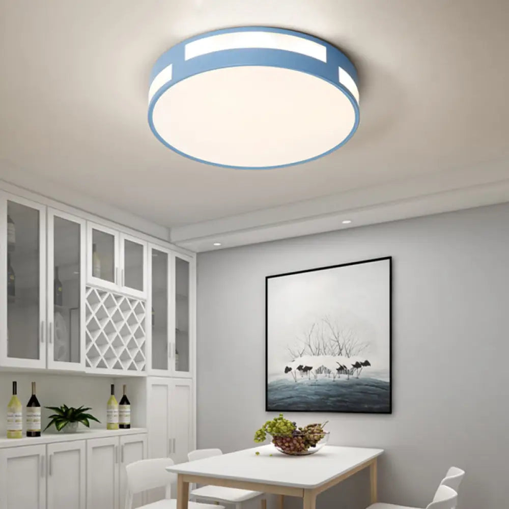 Modern Nordic Led Flush Ceiling Light With Round Acrylic Shade In Blue/Green/Pink/Yellow Blue