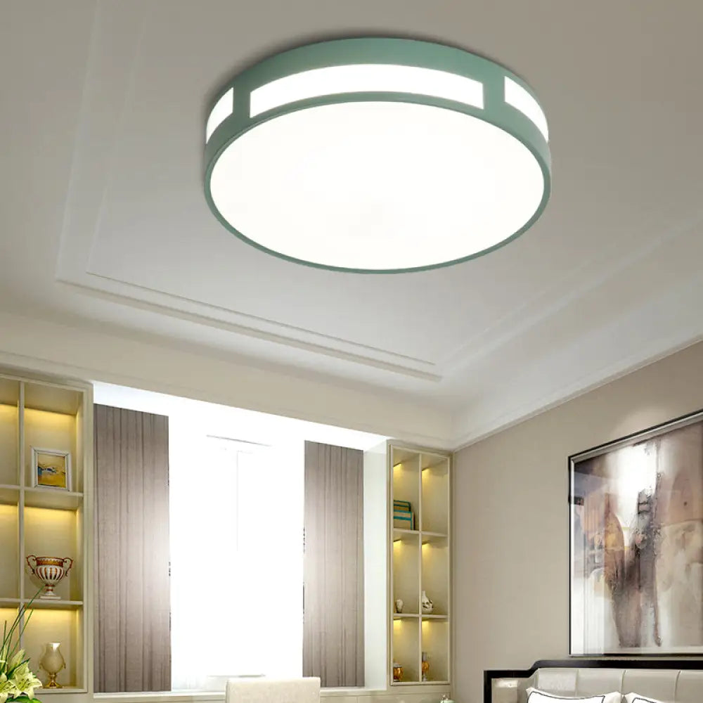 Modern Nordic Led Flush Ceiling Light With Round Acrylic Shade In Blue/Green/Pink/Yellow Green