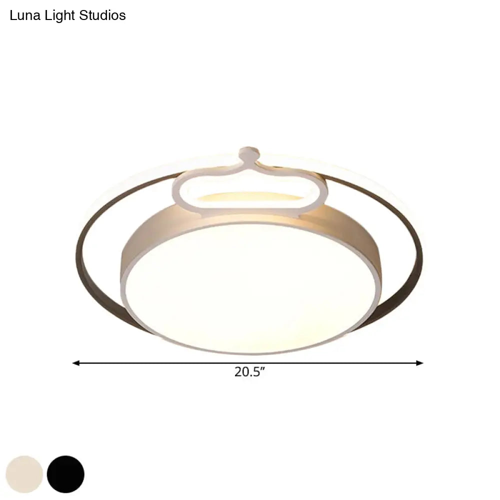 Modern Nordic Led Flush Mount Drum Ceiling Lamp In Black/White 16.5/20.5 Width - Warm/White Light