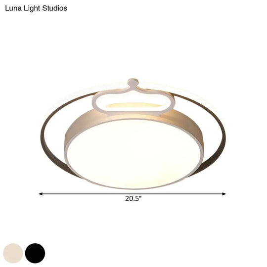 Modern Nordic Led Flush Mount Drum Ceiling Lamp In Black/White 16.5/20.5 Width - Warm/White Light