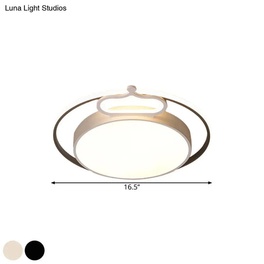 Modern Nordic Led Flush Mount Drum Ceiling Lamp In Black/White 16.5/20.5 Width - Warm/White Light