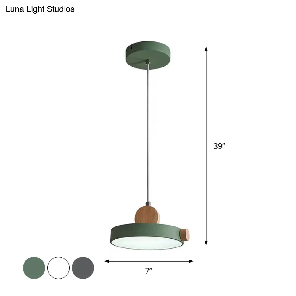 Modern Nordic Led Hanging Acrylic Lamp With Wood Accent In Grey/White/Green