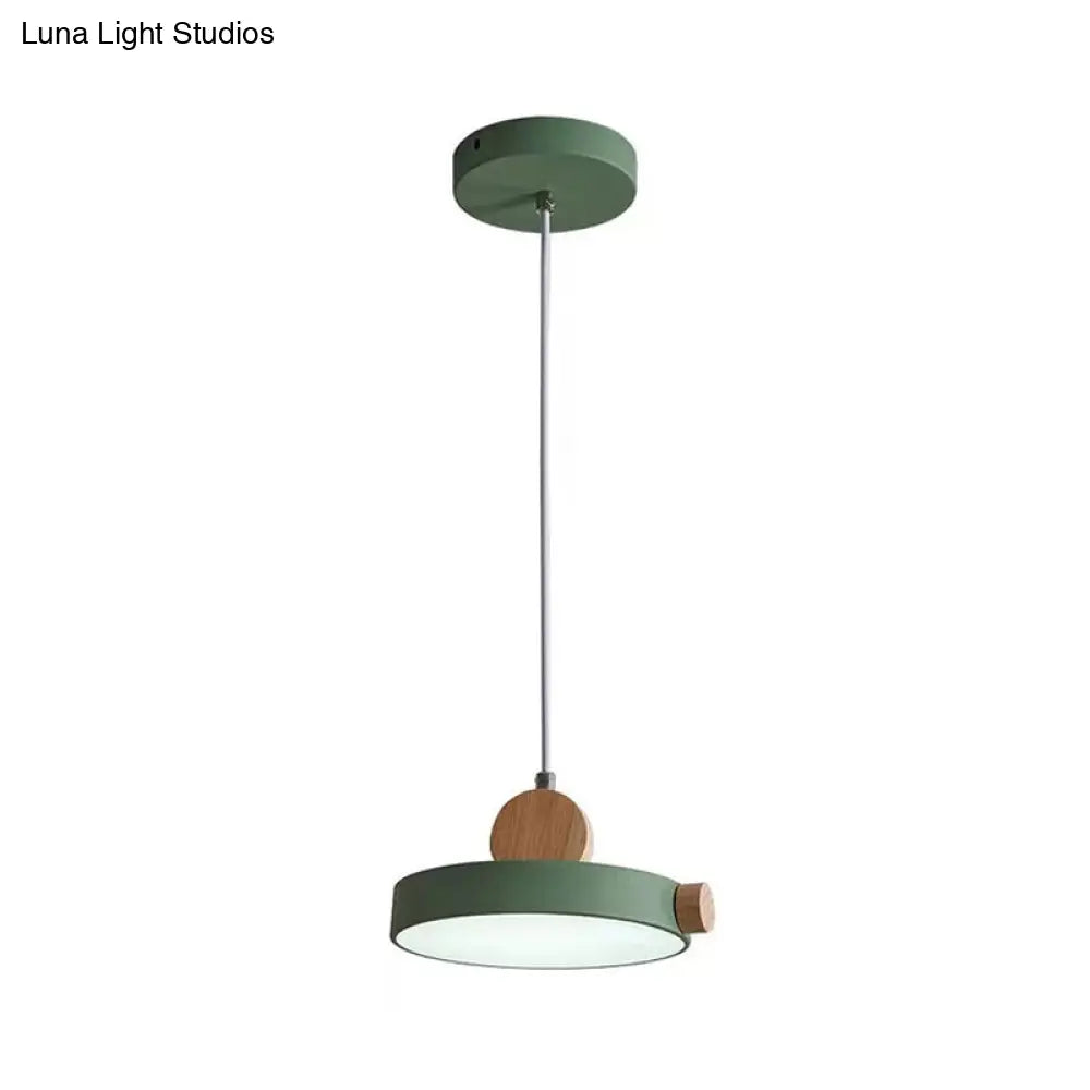 Modern Nordic Led Hanging Acrylic Lamp With Wood Accent In Grey/White/Green