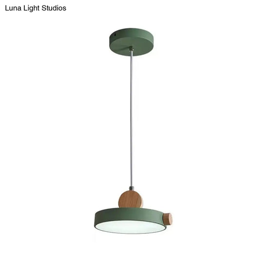 Modern Nordic Led Hanging Acrylic Lamp With Wood Accent In Grey/White/Green