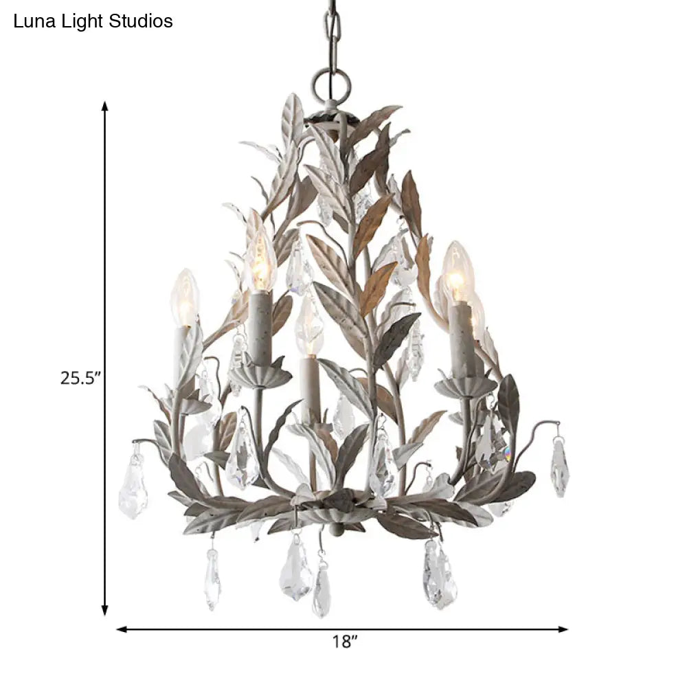 Modern Nordic Metal Branch Chandelier Lamp With Crystal Teardrop - Grey/White Pendant Light Fixture