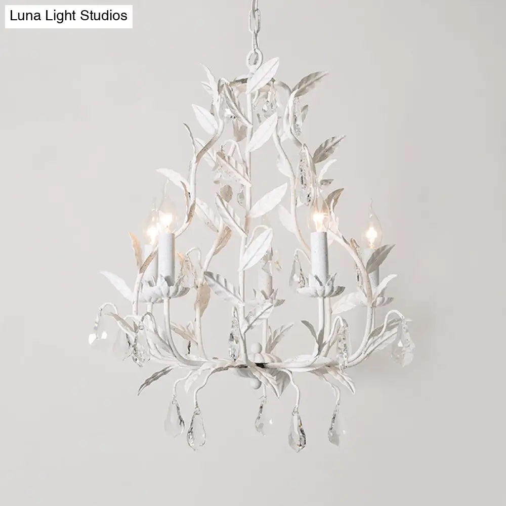 Modern Nordic Metal Branch Chandelier Lamp With Crystal Teardrop - Grey/White Pendant Light Fixture