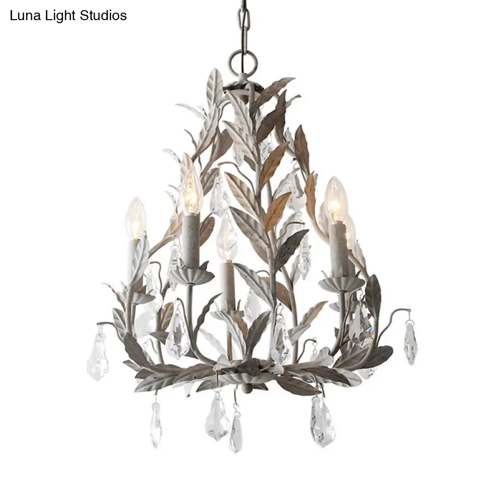 Modern Nordic Metal Branch Chandelier Lamp With Crystal Teardrop - Grey/White Pendant Light Fixture