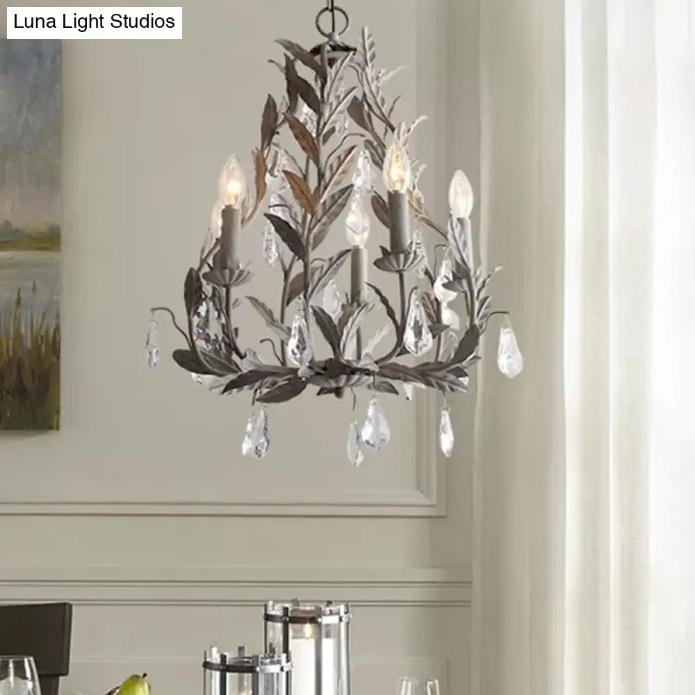 Modern Nordic Metal Branch Chandelier Lamp With Crystal Teardrop - Grey/White Pendant Light Fixture