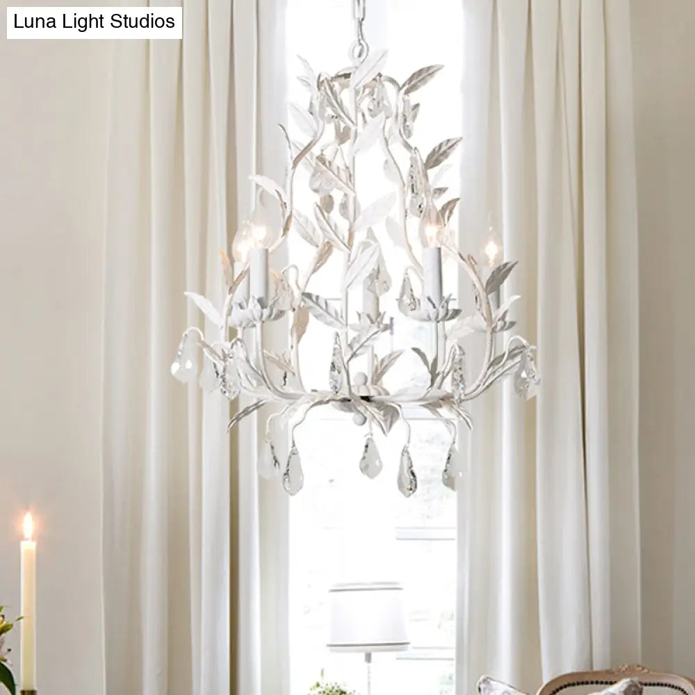 Modern Nordic Metal Branch Chandelier Lamp With Crystal Teardrop - Grey/White Pendant Light Fixture