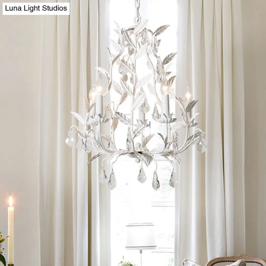 Modern Nordic Metal Branch Chandelier Lamp With Crystal Teardrop - Grey/White Pendant Light Fixture