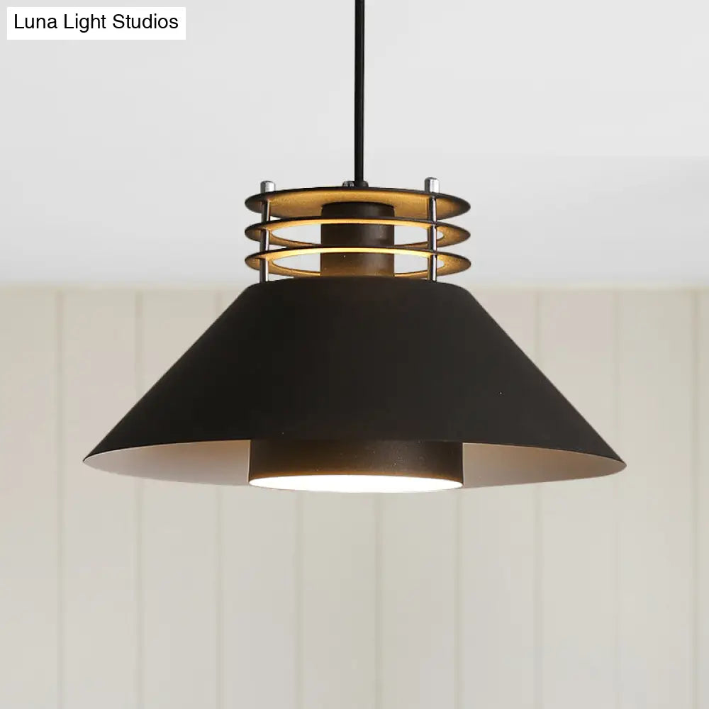 Modern Nordic Pendant Ceiling Light - 9’/12’ Conic Shape Metal Suspension Black/White Ideal For