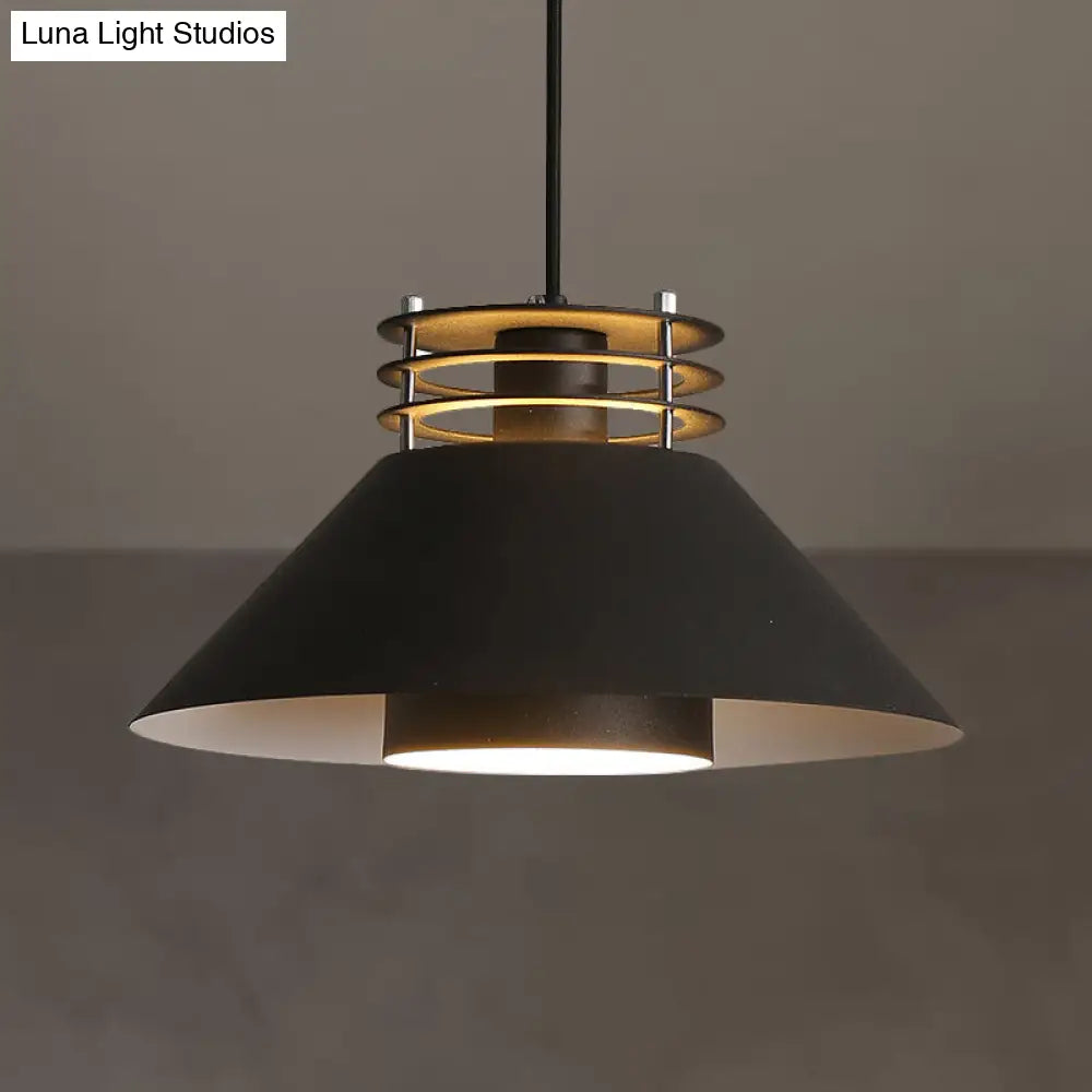 Nordic Style Conic Pendant Ceiling Light - 9/12 Dia Metal Suspension In Black/White Ideal For Living