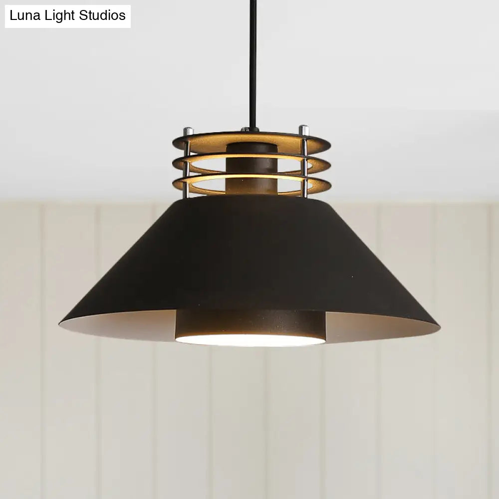 Nordic Style Conic Pendant Ceiling Light - 9/12 Dia Metal Suspension In Black/White Ideal For Living