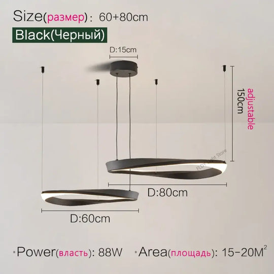 Modern Nordic Pendant Lamp - Dimmable Led Ceiling Light Black 2 Rings M / Cool White (6000K)