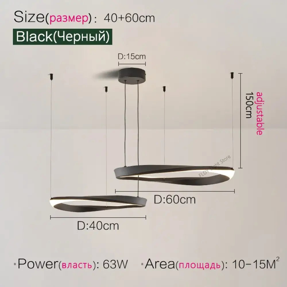 Modern Nordic Pendant Lamp - Dimmable Led Ceiling Light Black 2 Rings S / Cool White (6000K)