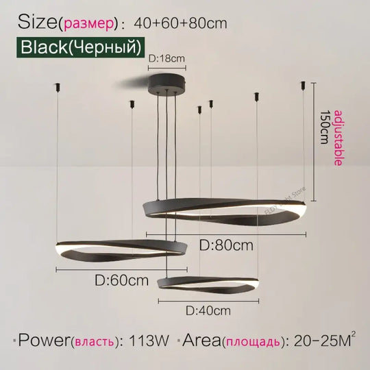 Modern Nordic Pendant Lamp - Dimmable Led Ceiling Light Black 3 Rings L / Cool White (6000K)