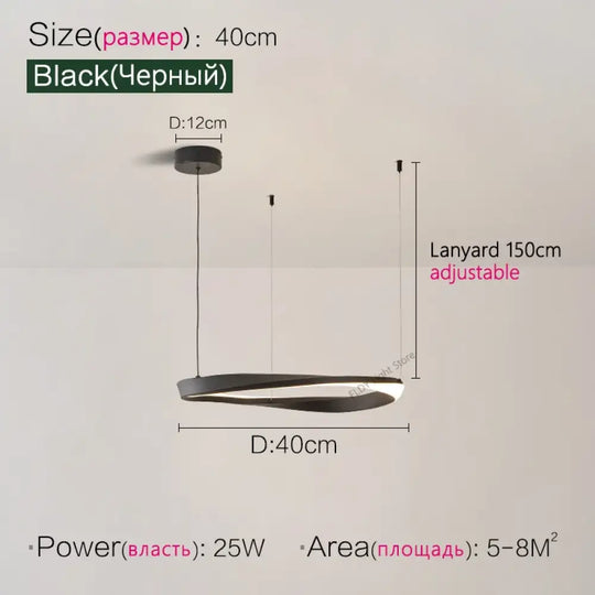 Modern Nordic Pendant Lamp - Dimmable Led Ceiling Light Black 40Cm / Neutral Light(4000K)