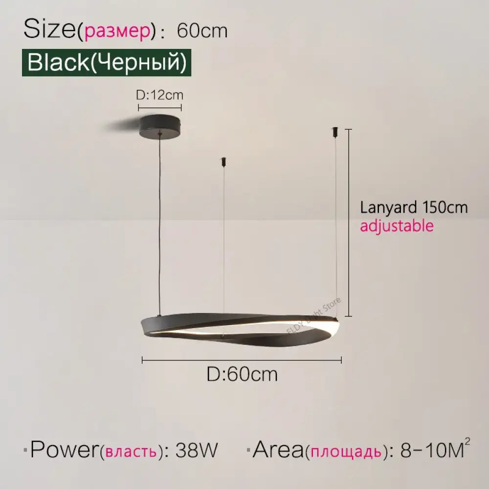 Modern Nordic Pendant Lamp - Dimmable Led Ceiling Light Black 60Cm / Cool White (6000K)