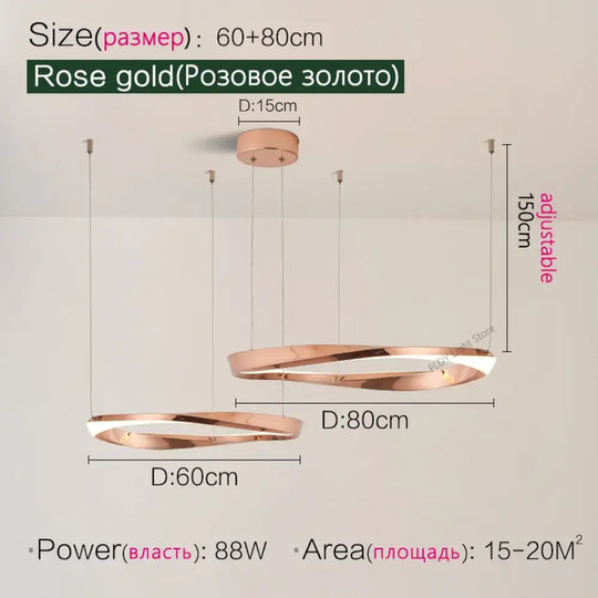 Modern Nordic Pendant Lamp - Dimmable Led Ceiling Light Rose Gold 2 Rings M / Cool White (6000K)