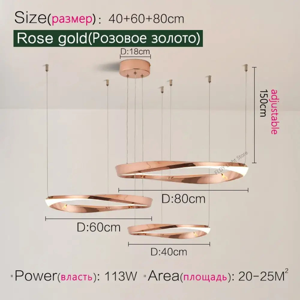 Modern Nordic Pendant Lamp - Dimmable Led Ceiling Light Rose Gold 3 Rings L / Cool White (6000K)