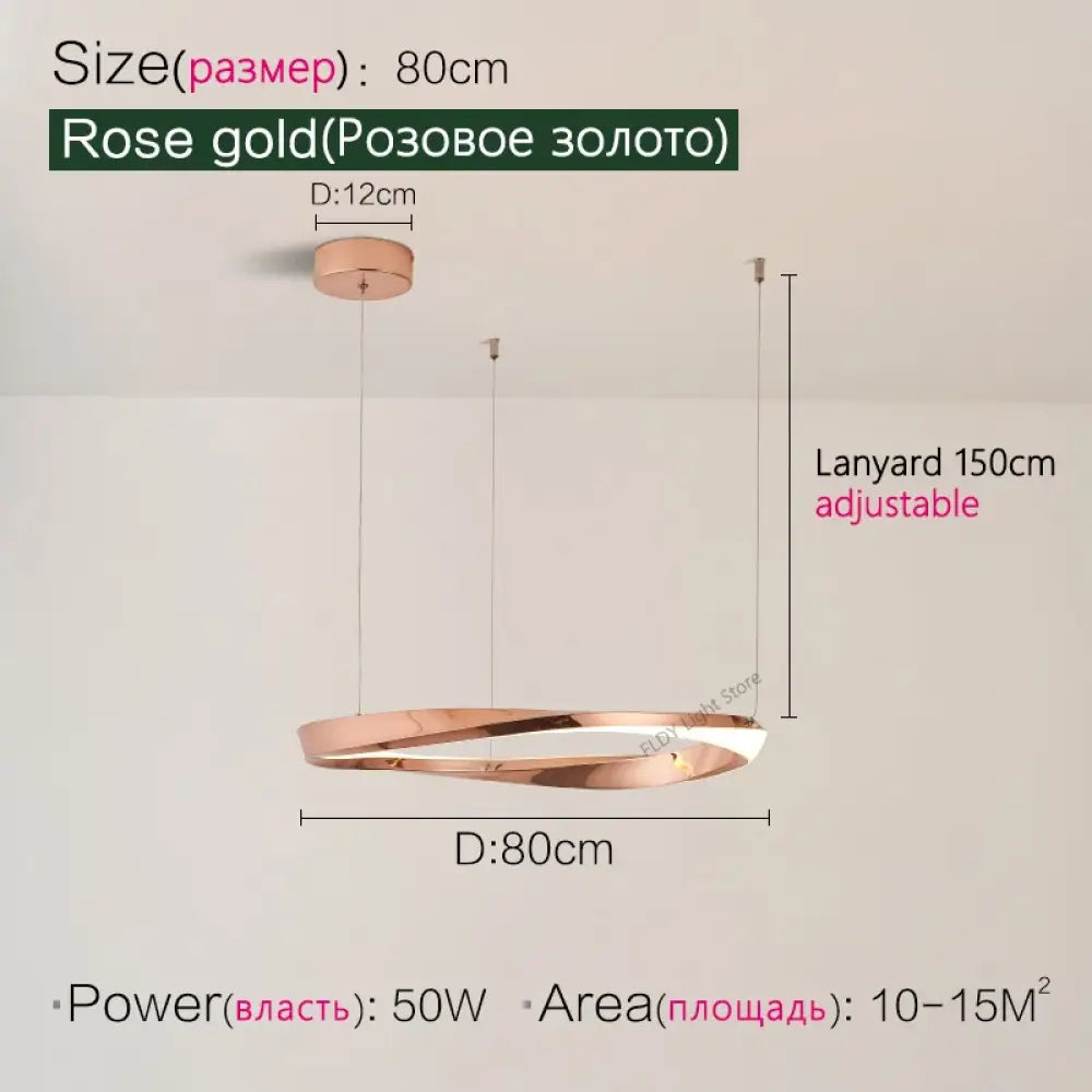 Modern Nordic Pendant Lamp - Dimmable Led Ceiling Light Rose Gold 80Cm / Cool White (6000K)