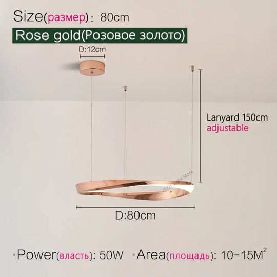 Modern Nordic Pendant Lamp - Dimmable Led Ceiling Light Rose Gold 80Cm / Cool White (6000K)