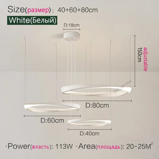 Modern Nordic Pendant Lamp - Dimmable Led Ceiling Light White 3 Rings L / Cool (6000K)