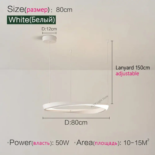 Modern Nordic Pendant Lamp - Dimmable Led Ceiling Light White 80Cm / Cool (6000K)