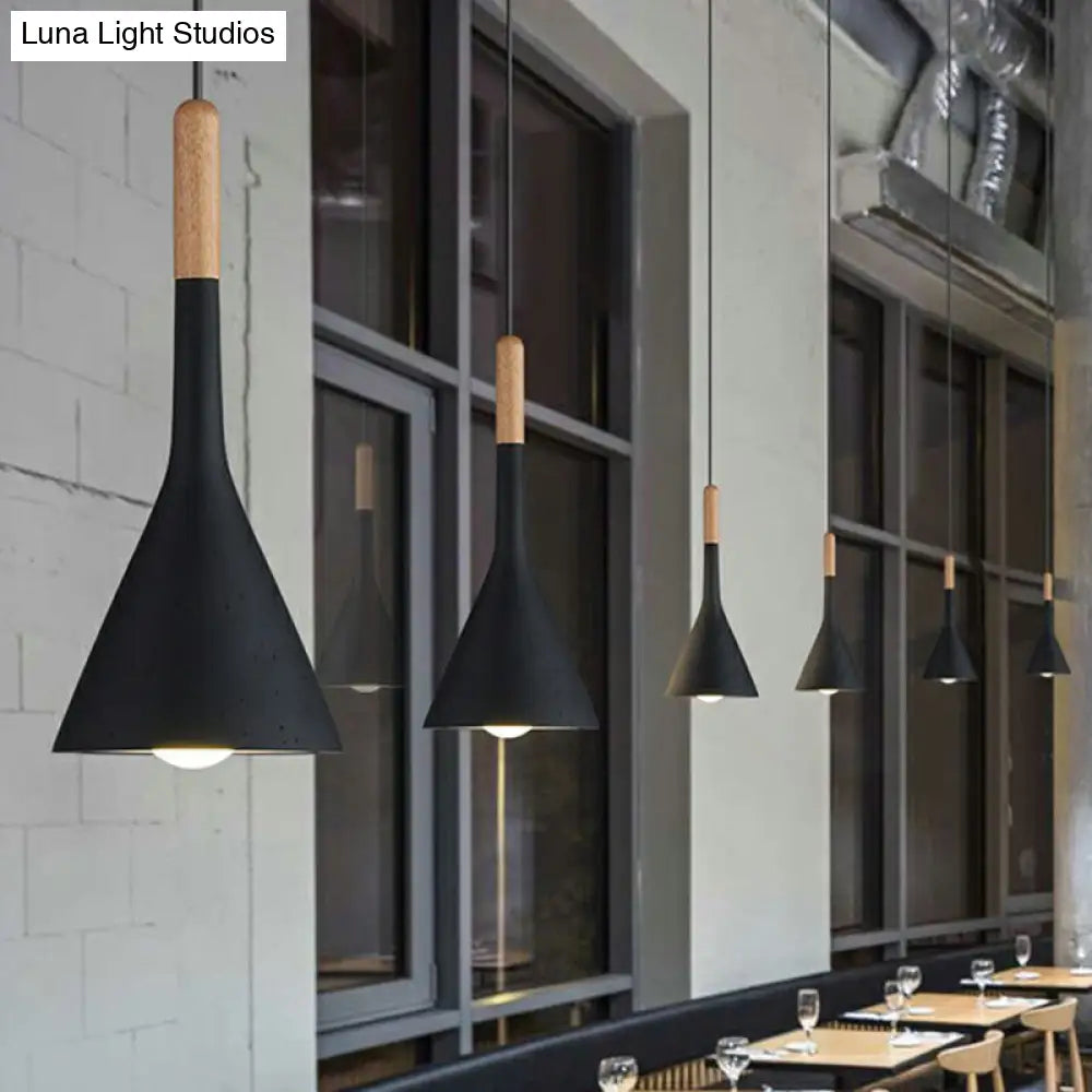 Resin Nordic Pendant Lamp With Funnel Design And Cement Finish Black