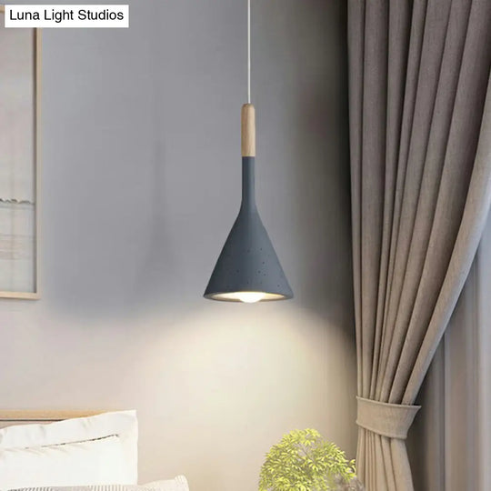 Resin Nordic Pendant Lamp With Funnel Design And Cement Finish Navy