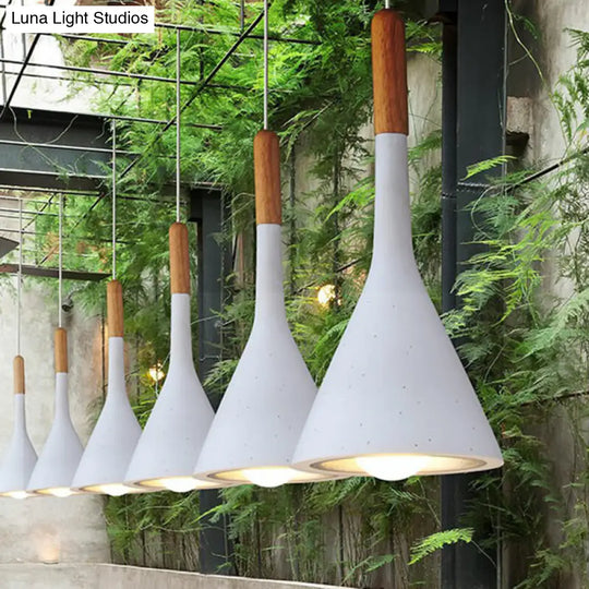 Resin Nordic Pendant Lamp With Funnel Design And Cement Finish White