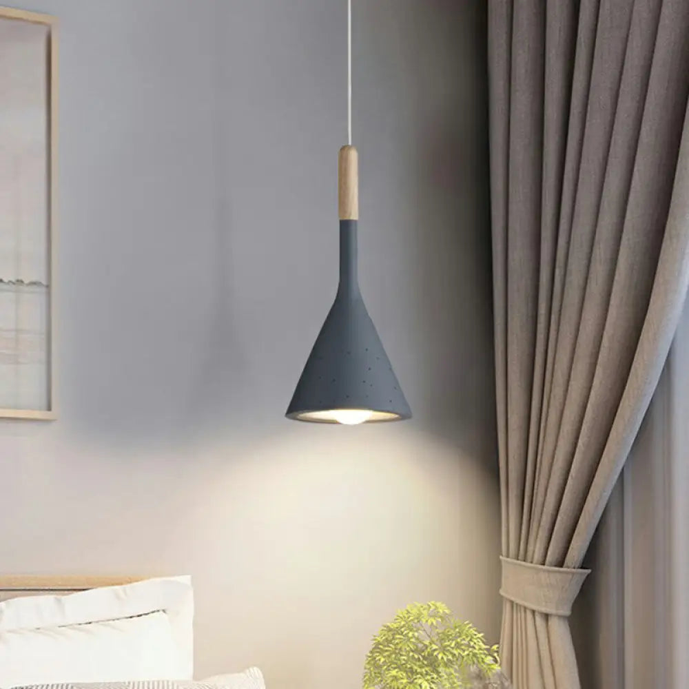 Modern Nordic Pendant Lamp With Funnel Shape - Resin 1 Head Cement Look Navy