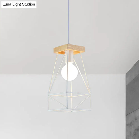 Modern Nordic Pendant Light - Metal Cage Shade 1 Head Ceiling Fixture In Black/Blue