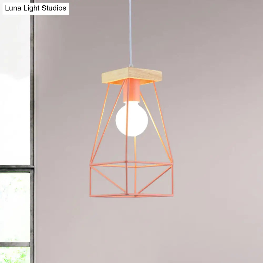 Modern Nordic Metal Cage Shade Pendant Light - Black/Blue Pink