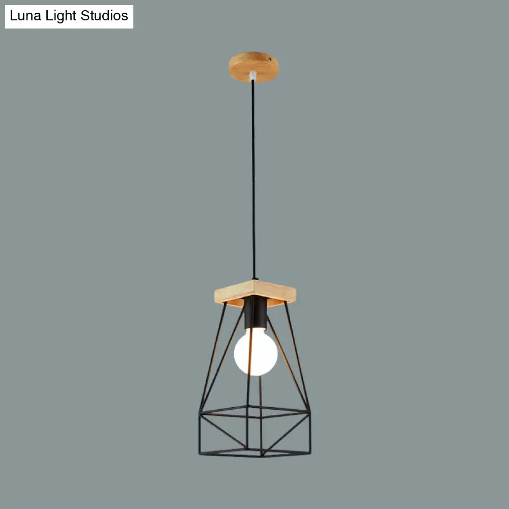 Modern Nordic Pendant Light - Metal Cage Shade 1 Head Ceiling Fixture In Black/Blue