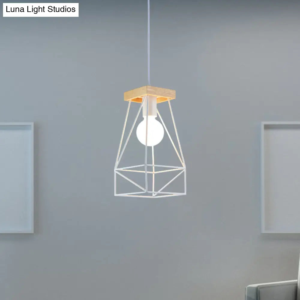 Modern Nordic Pendant Light - Metal Cage Shade 1 Head Ceiling Fixture In Black/Blue