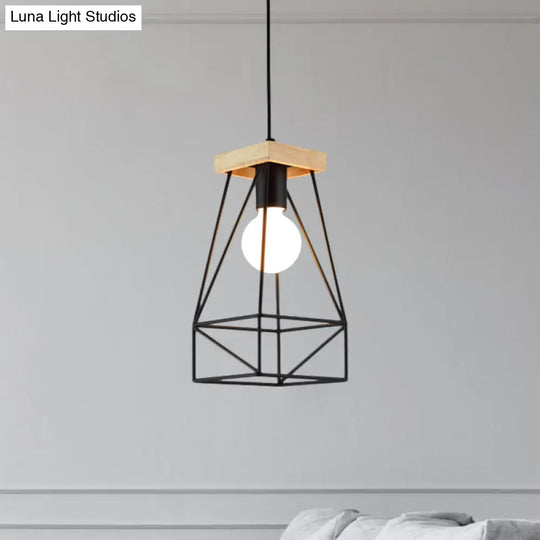 Modern Nordic Pendant Light - Metal Cage Shade 1 Head Ceiling Fixture In Black/Blue